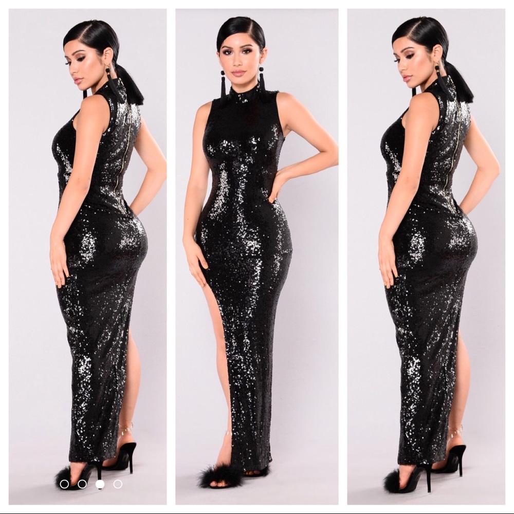 Runway Walk Black Sequin Dress
